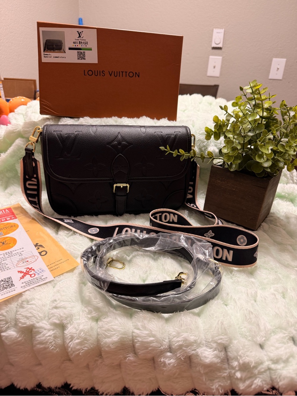Louis Vuitton Black Embossed Leather Crossbody Bag